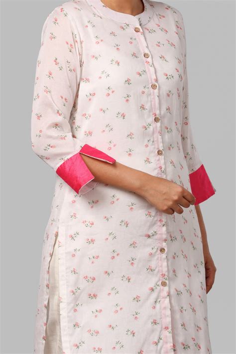 Off-White Peach Floral Kurti with Straight Pants – anokherang