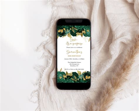 Emerald Green and Gold Floral Text Message Invitation - Etsy