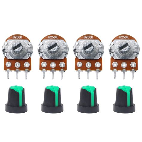 Electronic Spices 250K 3 Pin 14mm Long Round Shaft Rotary Potentiometer ...