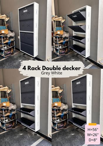 Double Decker 4 RACK Grey White| BWMSR 264DDGW | Wall mount Shoe Rack ...