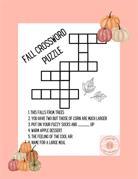 Children's Fall Crossword Puzzle Printable Activity - Etsy