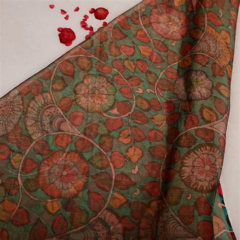 Rifle Green Tissue Floral Printed Fabric| FabricbySinghanai's