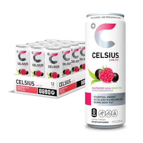 CELSIUS Essential Energy Drink 12 Fl Oz, Raspberry Acai Green Tea (Pack ...