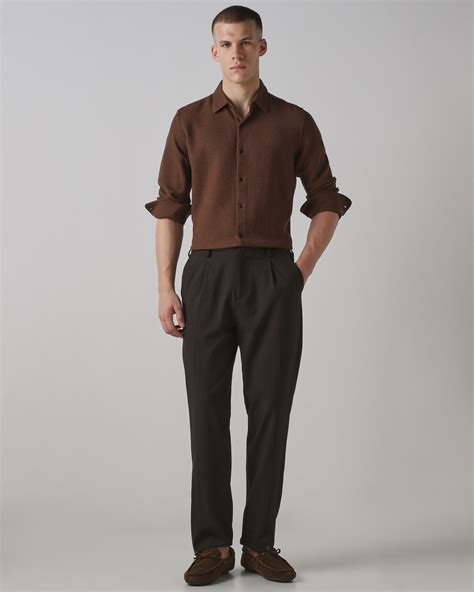 Buy Brown Solid Dobby Shirt Online at Muftijeans