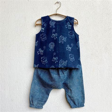 Kids Unisex Organic Cotton Zoo Jhabla with Indigo Check Pants | Kids ...