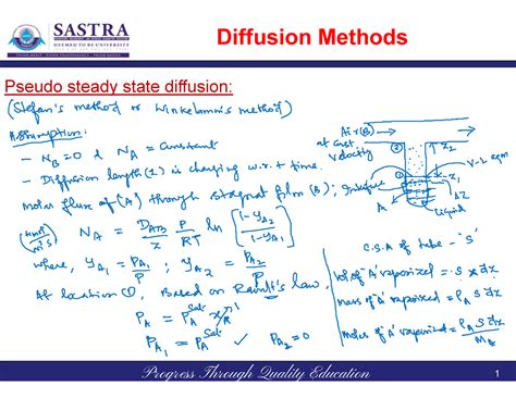 Unit 1-Pseudo steady state diffusion - Diffusion Methods 1 Pseudo ...