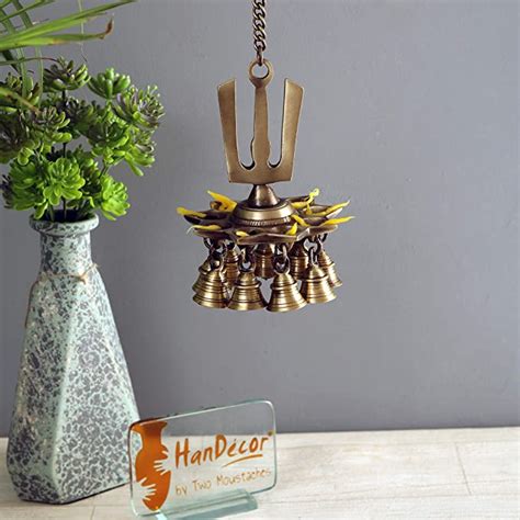 Buy Two Moustaches Brass Namah Design 9 Oil Wick Hanging Diya (Brown_5 ...