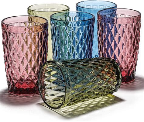 Amazon.com | Roshtia 12 Pcs 8 oz Vintage Drinking Glasses Colored Glass ...