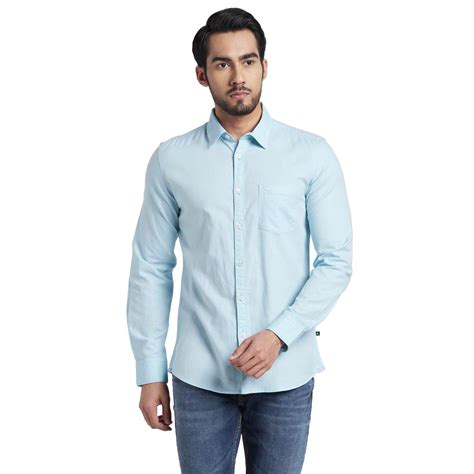 Men Blue Slim Fit Weft Chambray Cotton Blend Full Sleeve Shirts – MyRaymond