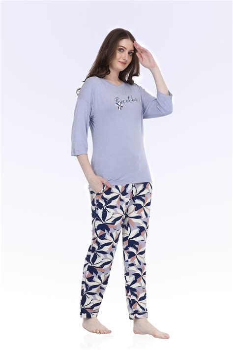 Aleutian Blue Viscose T-Shirt & Pyjama Set for Women – Maysixty