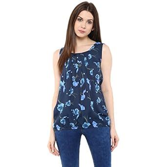 mayra Women's Polyster Crepe Blue Color Sleeveless Top(201608T08453_S ...