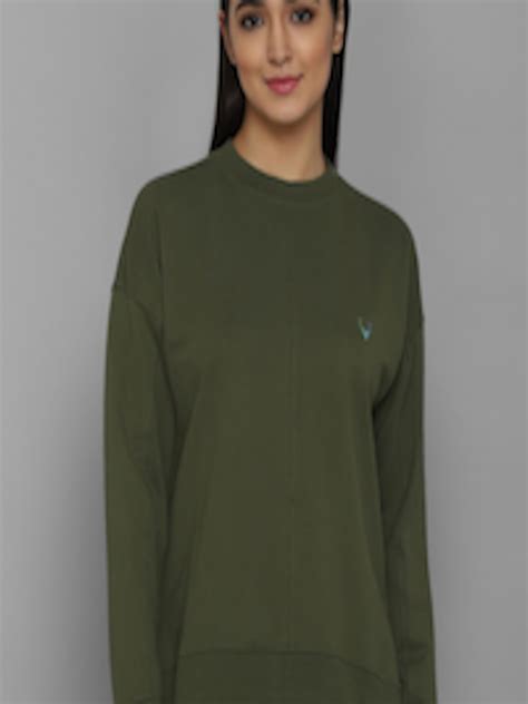 Buy Allen Solly Woman Olive Green Solid Sweatshirt - Sweatshirts for ...