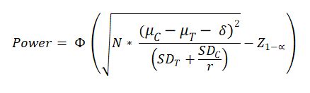 Power in Superiority trial: outcome variable - Ratio : Help