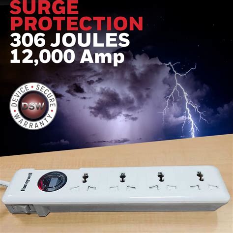 Honeywell 4 Socket Out Surge Protector Plantinum White HC000005 ...