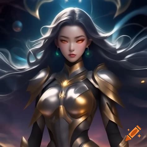 Anime girl in futuristic armor with radiant energy hair and glowing ...