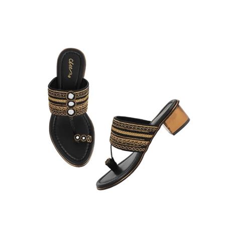 Buy Cheemo Women Black Ethnic Kolhapuris Online | SKU: 92-157-11-36 ...