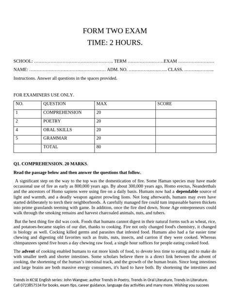 Image result for Form 2 Exam Questions