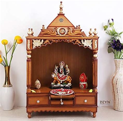DZYN Furnitures Sacred Space Medium Wooden Temple Mandir with Door ...