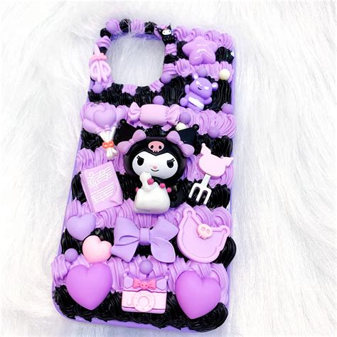 Handmade Kawaii Sanrio Kuromi Phone Case Black and Purple Fully Cream ...