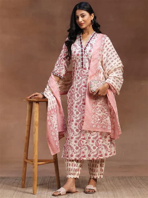 Buy Pink Printed Cotton Straight Suit With Dupatta Online at Rs.2799 ...