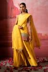 Buy Yellow Silk, Chanderi Embroidery, Tassels Round Neck Floral Kurta ...