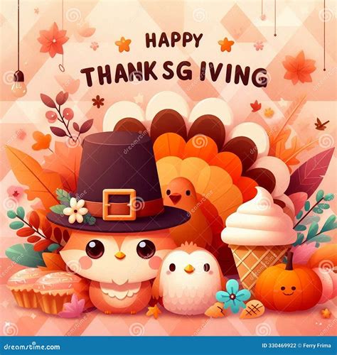 Happy Thanksgiving Cute Cartoon with Cute Background Stock Illustration ...