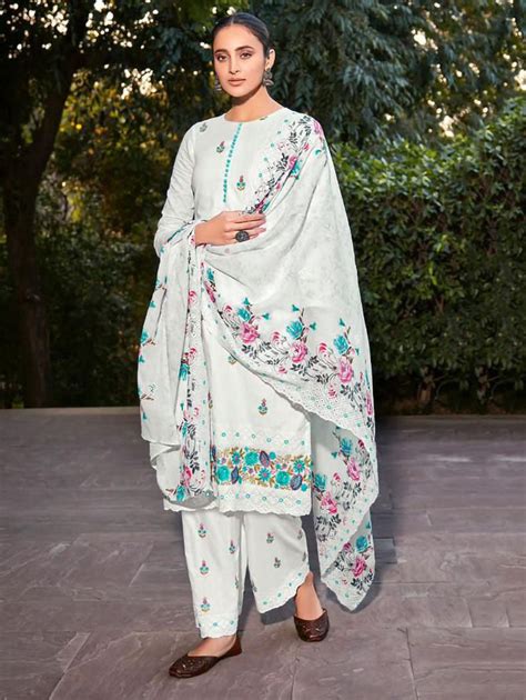 Mumtaz Arts Pure Lawn With Embroidery Unstitched White Suit Material ...
