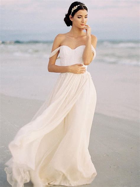Beach Boho Wedding Dresses Sweep / Brush Train A-Line Sleeveless Off ...
