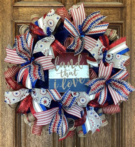 Land That I Love Deco Mesh Wreath, Patriotic Wreath, Fourth of July ...