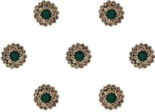 Comet Busters Dark Green Velvet Round Bindi With Gold Stone Border (9mm ...