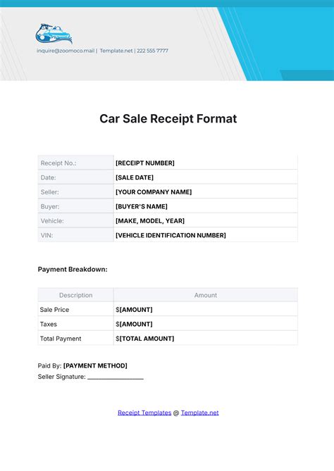 Free Car Sale Receipt Format Template to Edit Online