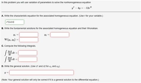 Image result for Homogeneous Solution to Variation of Parameters