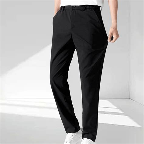 AnuYalue Mens Casual Pants Trendy Ice Silk Stretch Waist Straight Leg ...