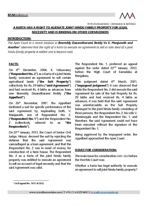 A Karta's Right to Alienate Joint Hindu Family Property: Legal ...