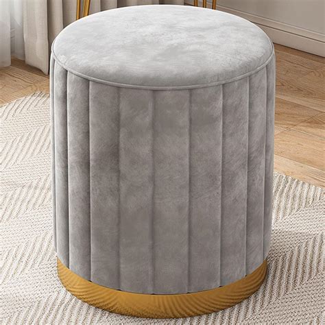 Ereteken ART Velvet Round Ottoman Foot Rest Stool Linen Fabric Padded ...
