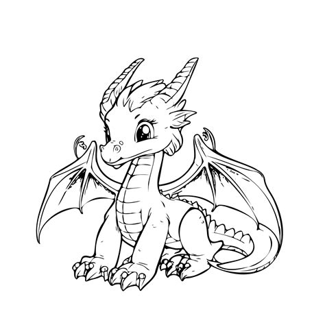Hand drawing character animal cute dragon outline black and white cartoon sketch happy coloring ...