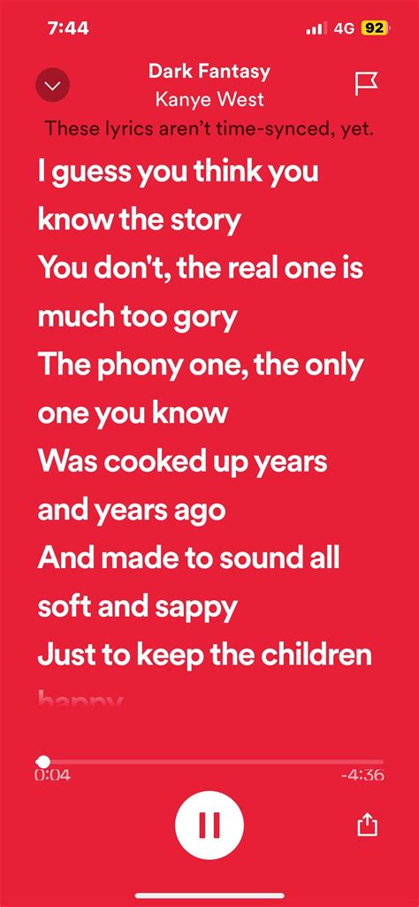 Dark fantasy lyrics wrong on Spotify : r/Kanye