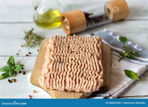 Raw Ground Turkey with Rosemary and Spices. Wooden on a White Background. Stock Photo - Image of ...
