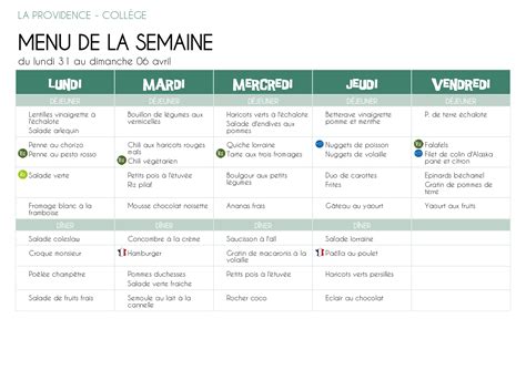 Nos menus – École, collège et lycée professionnel privé