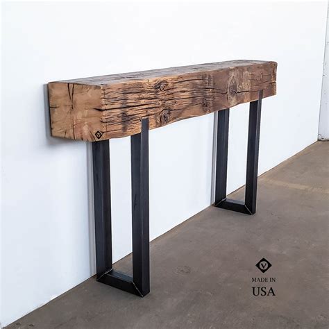Reclaimed Wood Beam Console Table: Narrow Rustic Entryway Table With ...