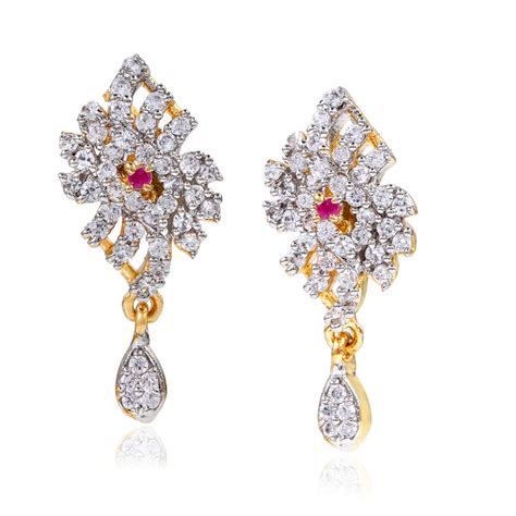 Buy Estele Gold & Rhodium Plated CZ Flower Designer Drop Earrings for ...