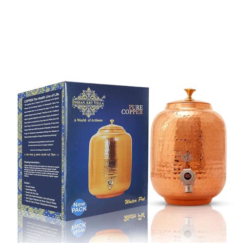 Indian Art Villa Copper Water Dispenser Pot, Pure Copper Pot with Tap ...