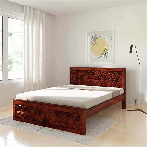 Amazon Brand - Solimo Graphia Queen Size Solid Sheesham Wood Star Bed ...