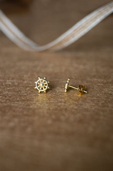 Fortune Wheel Gold Plated Mini Sterling Silver Stud Earrings | 925 ...