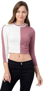 Deshi Girl Casual 3/4 Sleeve Color Block Women White, Pink Top - Buy ...