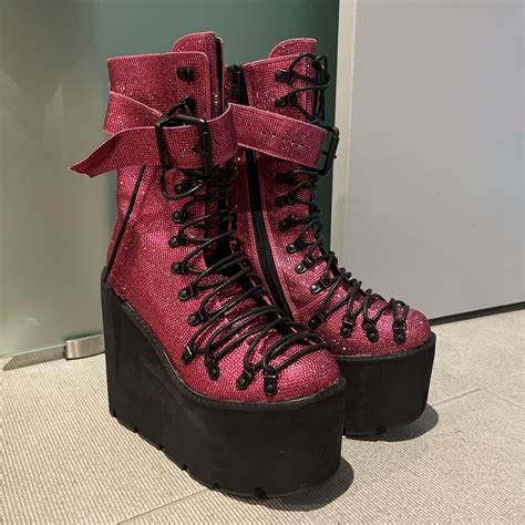Pink rhinestone club exx dolls kill traitor platform... - Depop
