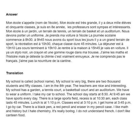 description of your school in french - Brainly.in