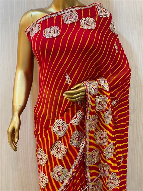 Mothra Red Leheriya Saree