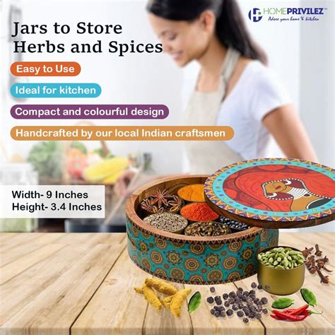 HOMEPRIVILEZ "Classic" Wooden Spice Box/Masala Dabba Set with Seven ...