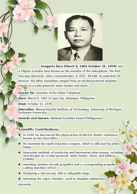 Filipino- Inventor - mbj - Gregorio Zara (March 8, 1902–October 15, 1978) was a Filipino ...